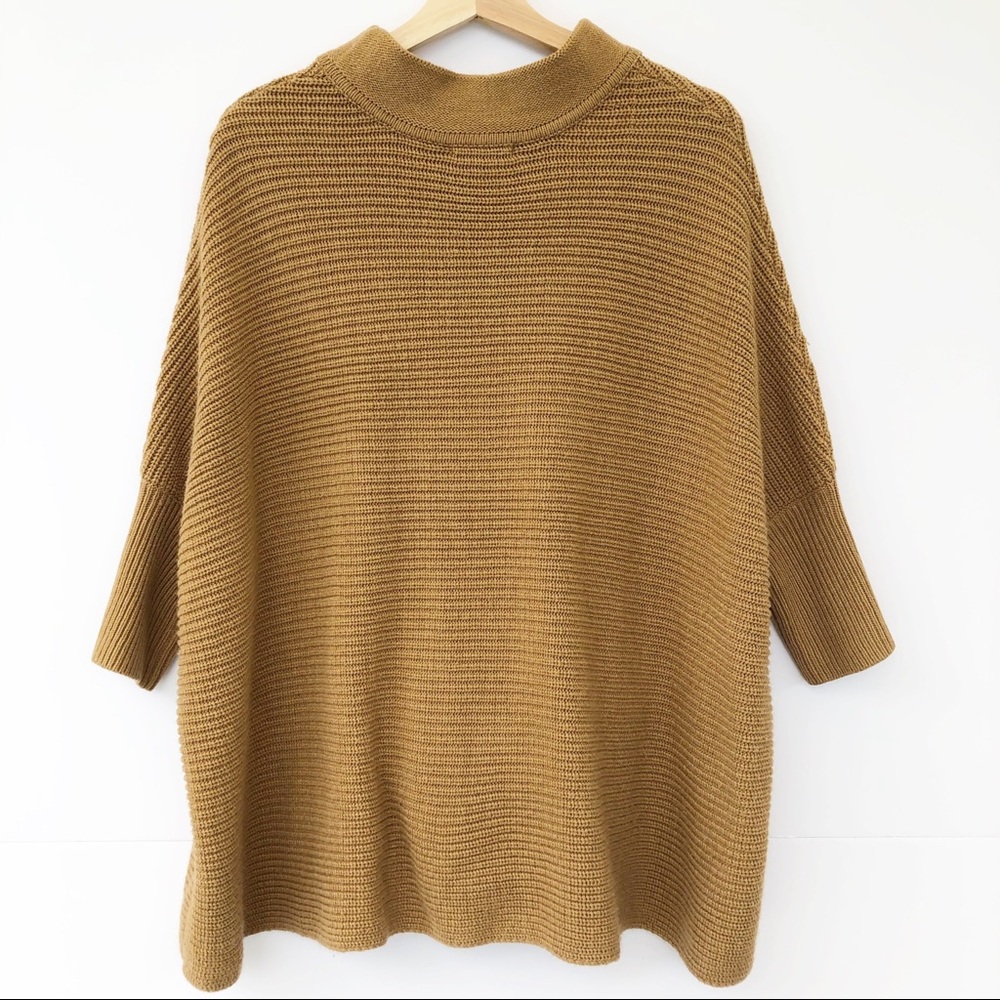 H&M Oversized Mock Neck Poncho Style Sweater Tan - Picture 2 of 11